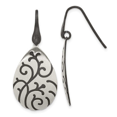 Image of 28.7mm Sterling Silver Brushed Oxidize Burnished Swirl Pear Shape Earrings