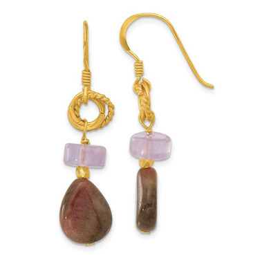 Image of 42.3mm Sterling Silver Gold-plated Amethyst and Tourmaline Dangle Earrings