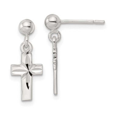 Image of 19.3mm Sterling Silver Polished and Diamond-cut Cross Dangle Post Earrings