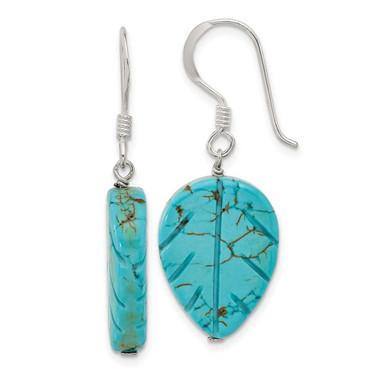 Image of 37.3mm Sterling Silver Reconstituted Magnesite Leaf Shepherd Hook Earrings