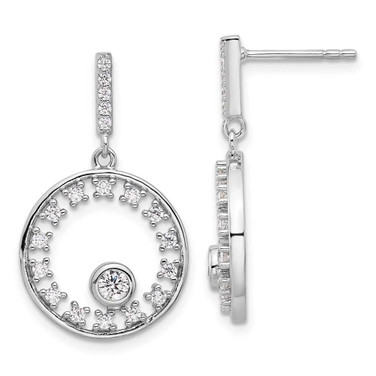 Image of 27.6mm Sterling Silver Rhodium-plated Fancy Circle CZ Dangle Post Earrings