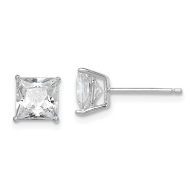 6mm Sterling Silver Rhodium-plated Polished Square 6mm CZ Stud Earrings