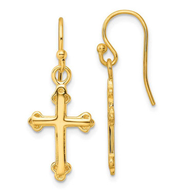 Image of Sterling Silver Gold-tone Polish Cross Dangle Shepherd Hook Earrings