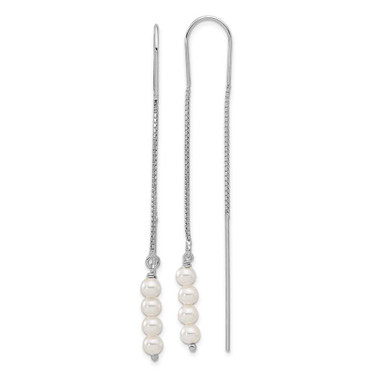 Image of 69mm Sterling Silver Polished Freshwater Cultured Pearl Threader Earrings