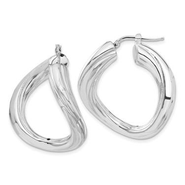 34.35mm Sterling Silver Polished Rhodium Plated Twisted Hollow Hoop Earrings