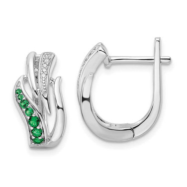 Image of 18.24mm Sterling Silver Rhodium-plated Green & White CZ Hinged Hoop Earrings