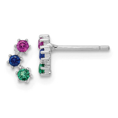 Image of 7.3mm Sterling Silver Rhodium-plated Polished Multi-color CZ Post Earrings