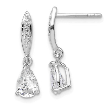 Image of 20mm Sterling Silver Rhodium-plated Polished Pear CZ Post Dangle Earrings