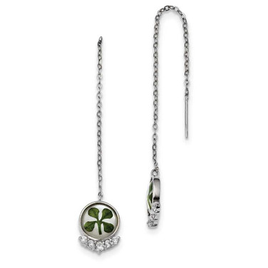 Image of 108mm Sterling Silver Platinum-Plated Clover Epoxy & Shell CZ Post Earrings