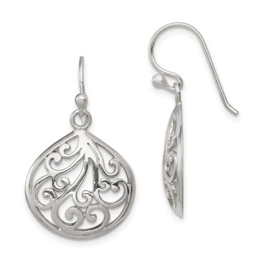 Image of 33mm Sterling Silver Polished Filigree Swirl Wide Teardrop Dangle Earrings