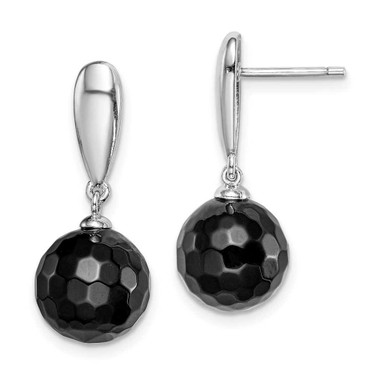 Image of 23.5mm Sterling Silver Rhodium-plated Faceted 10mm Onyx Post Dangle Earrings