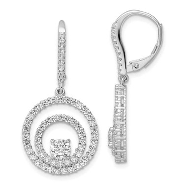 Image of 34mm Sterling Silver Rhodium-plated Polished CZ Circles Leverback Earrings