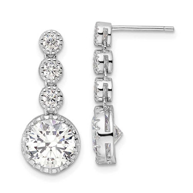 Image of 22.75mm Sterling Silver Rhodium-plated Polished Round CZ Post Dangle Earrings