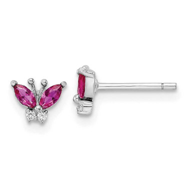 Image of 5.64mm Sterling Silver Rhodium-plated Red & White CZ Butterfly Post Earrings
