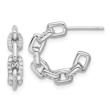 Image of 17.5mm Sterling Silver Rhodium-plated with CZ Link Design Post Hoop Earrings