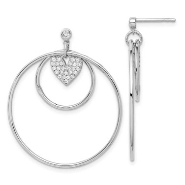 Image of 35mm Sterling Silver Rhodium-plated Double Circle w/CZ Heart Post Earrings