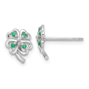 Image of 10.1mm Sterling Silver Rhodium-plated Emerald Four Leaf Clover Post Earrings