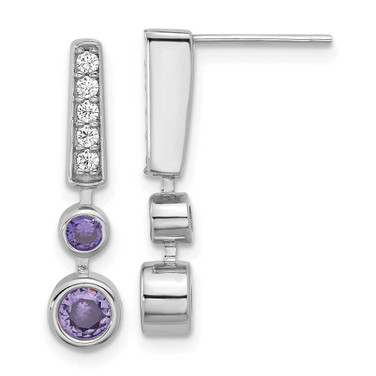 Image of 23.75mm Sterling Silver Rhodium-plated Purple & Clear CZ Post Dangle Earrings