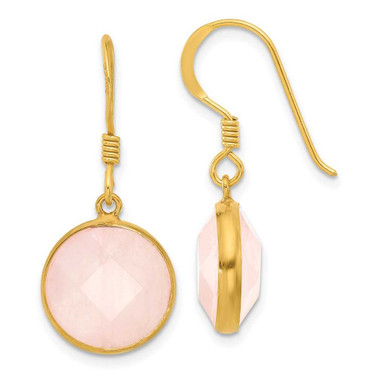 Image of 30.9mm Sterling Silver Gold-plated Polished Round Rose Quartz Dangle Earrings