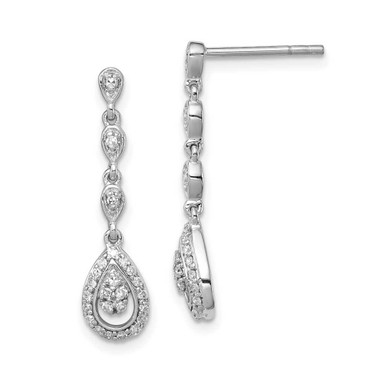 Image of 25mm Sterling Silver Rhodium-plated & Diamond Teardrop Post Dangle Earrings