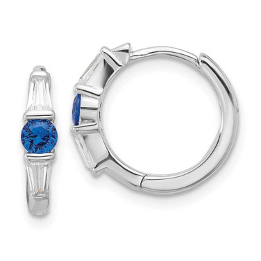 Image of 16.5mm Sterling Silver Rhodium-plated Blue Spinel and CZ Hinged Hoop Earrings
