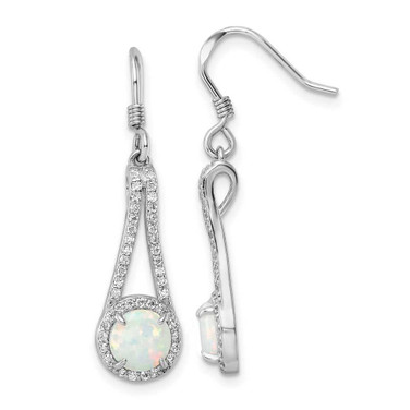 Image of 35.4mm Sterling Silver Rhodium-plated CZ & White Created Opal Dangle Earrings