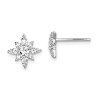 Image of 10mm Sterling Silver Rhodium-plated Polished & Beaded CZ Star Post Earrings