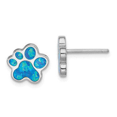 Image of 11mm Sterling Silver Rhodium-plated Creat Blue Opal Paw Print Post Earrings