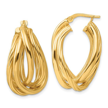 Image of 31mm Sterling Silver Gold-tone Polished and Twisted Fancy Oval Hoop Earrings