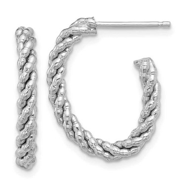 Image of Sterling Silver Rhodium-plated Beaded & Twisted Oval Post Hoop Earrings