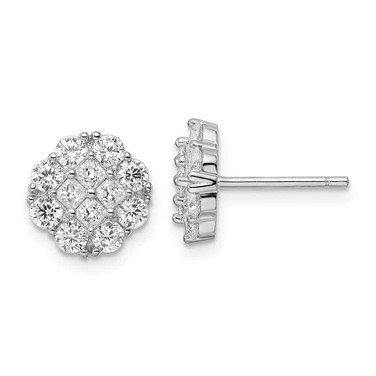 Image of 9.8mm Sterling Silver Rhodium-plated Polished CZ Cluster Flower Post Earrings