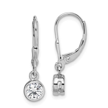 Image of 25mm Sterling Silver Rhodium-plated Polished Round 5mm CZ Leverback Earrings