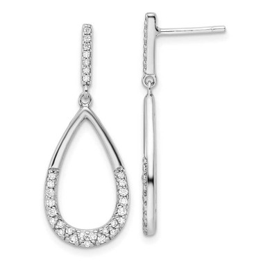 Image of 32.17mm Sterling Silver Rhodium-plated Polished CZ Teardrop Dangle Post Earrings