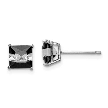 Image of 6mm Sterling Silver Rhodium-plated Black & White Square 6mm CZ Stud Earrings