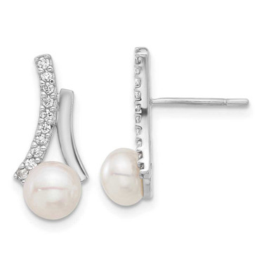 Image of 17.5mm Sterling Silver CZ and Button 6mm Freshwater Cultured Pearl Post Earrings