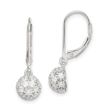 Image of 25mm Sterling Silver Rhodium-plated Polished CZ Half Circle Leverback Earrings