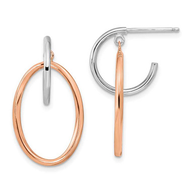 Image of 27.85mm Sterling Silver Rhodium-plated Rose Gold-plated Oval Dangle Hoop Earrings