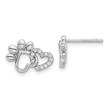 Image of 9mm Sterling Silver Rhodium-plated with CZ Hearts and Paw Print Post Earrings