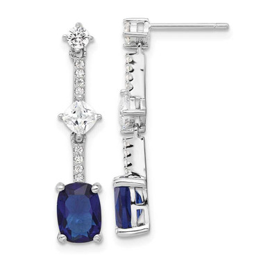 Image of 29.5mm Sterling Silver Rhodium-plated Fancy Blue & White CZ Post Dangle Earrings