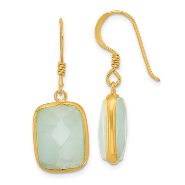 Image of 33.5mm Sterling Silver Gold-plated Polished Rectangular Amazonite Dangle Earrings