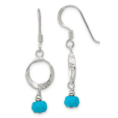 39.25mm Sterling Silver Polished & Textured Circle Recon. Magnesite Dangle Earrings
