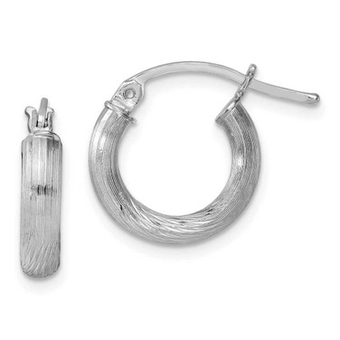 Image of 16mm Sterling Silver Rhodium-plated 3mm Polished/Satin Diamond-cut Hoop Earrings