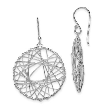 Image of 36mm Sterling Silver Rhodium-plated Textured Wrapped Wire Circle Dangle Earrings