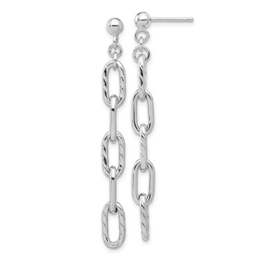 Image of 49.5mm Sterling Silver Rhodium-plated Polish & Textured Chain Post Dangle Earrings