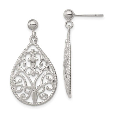 Image of 31mm Sterling Silver Polished Twisted & Diamond-cut Teardrop Post Dangle Earrings