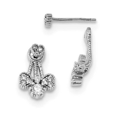Image of 14.27mm Sterling Silver Rhodium-plated Polished CZ Heart Front and Back Post Earrings
