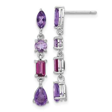 Image of Sterling Silver Rhodium-plated Amethyst Rhodolite Pink Quartz Dangle Earrings