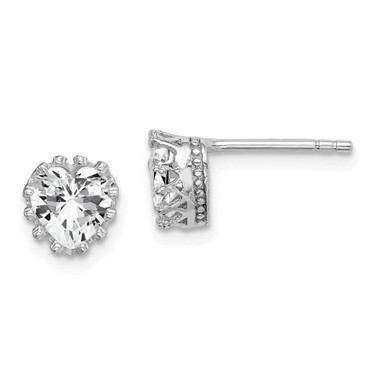 Image of 7.5mm Sterling Silver Rhodium-plated Polished & Textured 6mm Heart CZ Stud Earrings