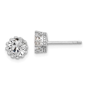 Image of 7.38mm Sterling Silver Rhodium-plated Polished & Textured 6mm Round CZ Stud Earrings