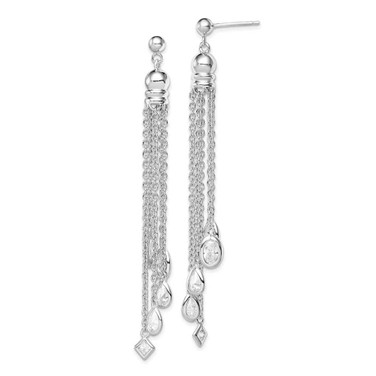 Image of 73mm Sterling Silver Rhodium-plated Polished CZ & Multi-Chain Post Dangle Earrings
